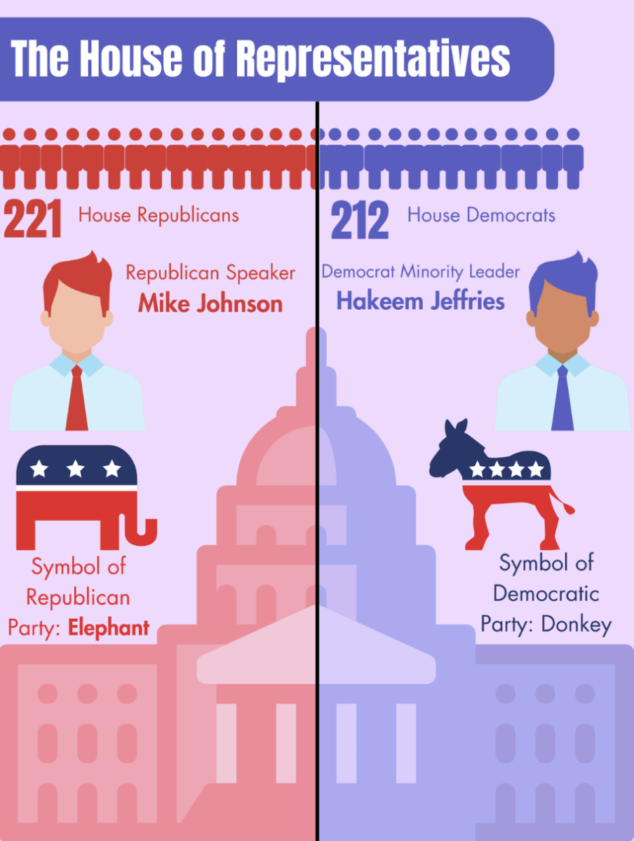 The Republicans in the House of Representatives have a narrow edge over the Democrats, only 9 seats, allowing them to elect Representative Mike Johnson as Speaker of the House.